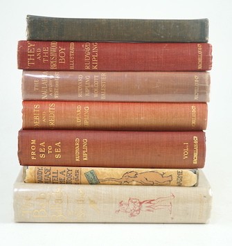 Milne, A.A - Winnie-The-Pooh. 1st Canadian edition. illus (by Ernest H. Shepard), half title, coloured pictorial map on e/ps., publisher's gilt-pictorial cloth. Toronto: McClelland & Stewart, 1926; sold with 6 other book